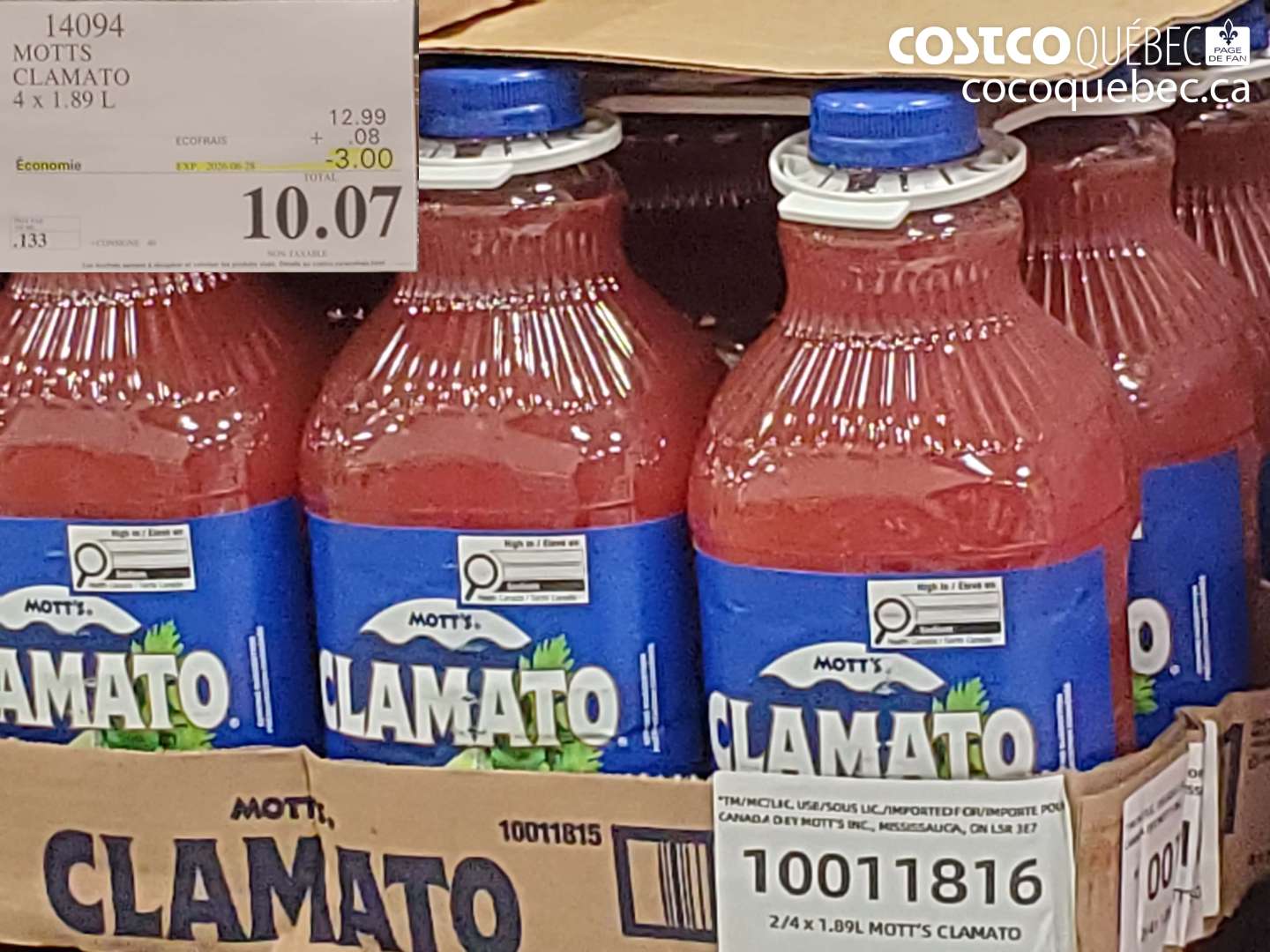 14094 MOTTS CLAMATO 4 X 1.89 L ($3.00 INSTANT SAVINGS EXPIRES ON 2025-06-15) $10.07