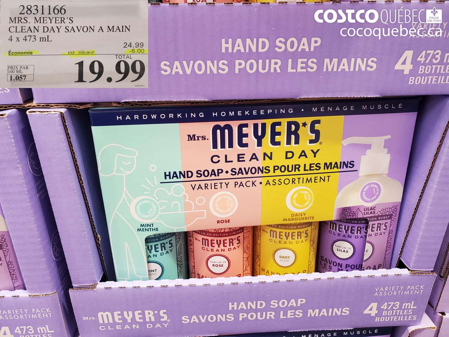 2831166 MRS. MEYER'S CLEAN DAY SAVON A MAIN 4 X 473 ML ($5.00 INSTANT SAVINGS EXPIRES ON 2026-06-07) $19.99