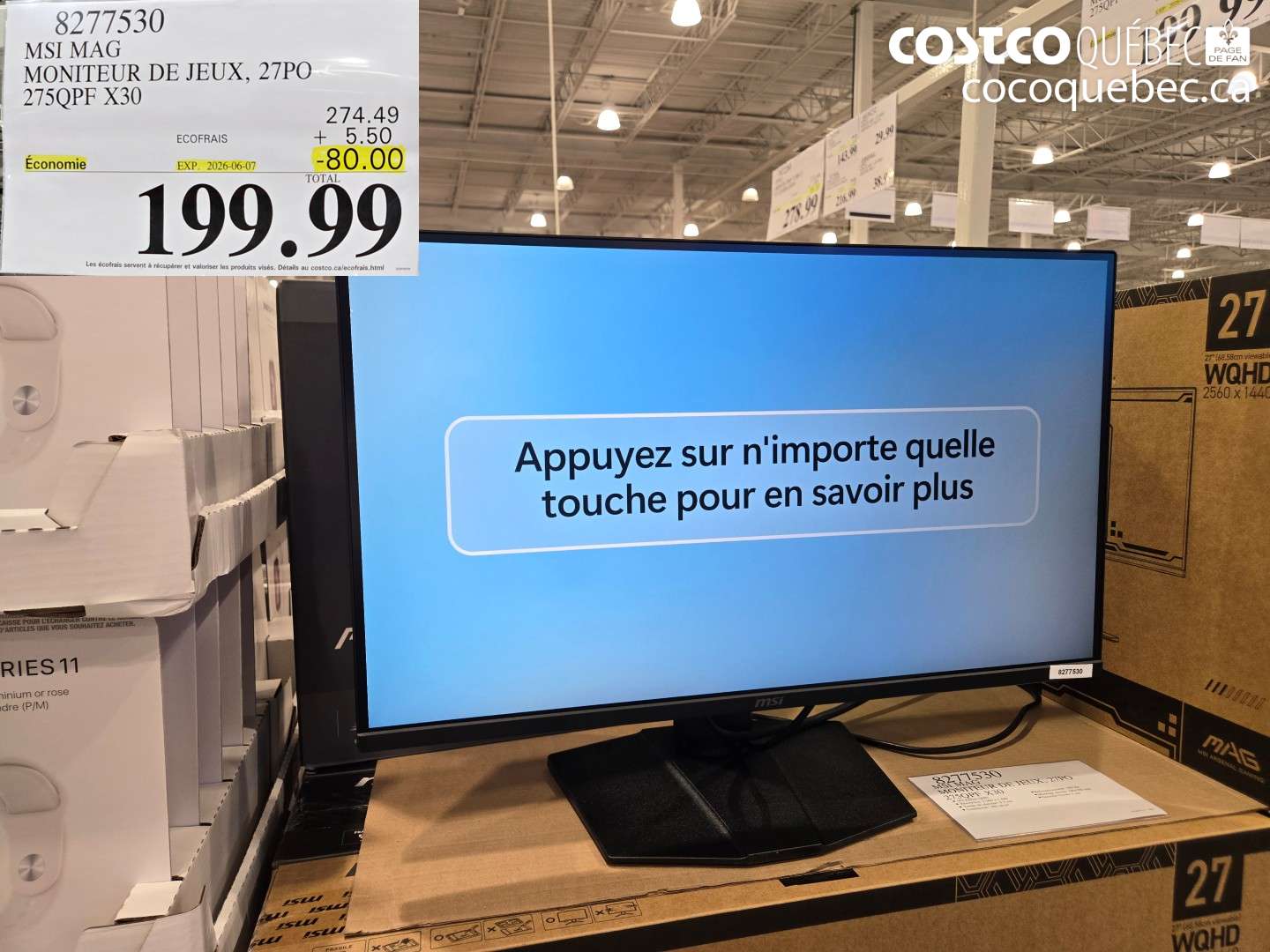 8277530 MSI MAG MONITEUR DE JEUX, 27PO 275QPF X30 ($80.00 INSTANT SAVINGS EXPIRES ON 2026-06-07) $199.99