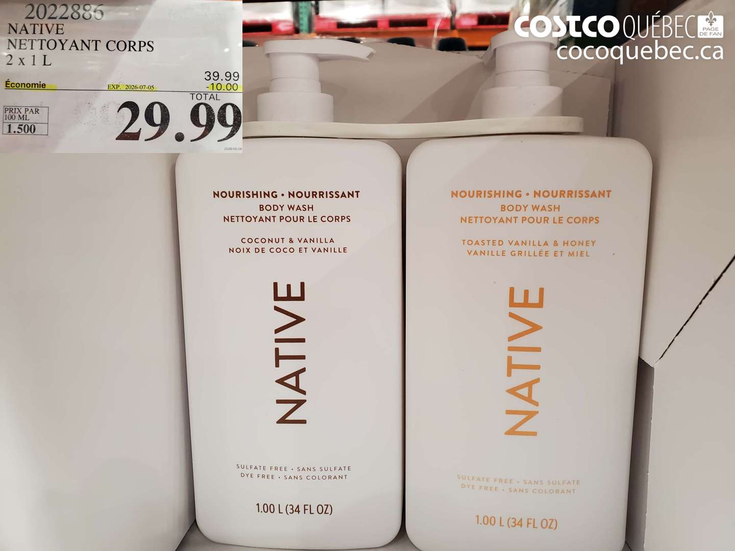 2022886 NATIVE NETTOYANT CORPS 2 X 1 L ($10.00 INSTANT SAVINGS EXPIRES ON 2026-07-05) $29.99