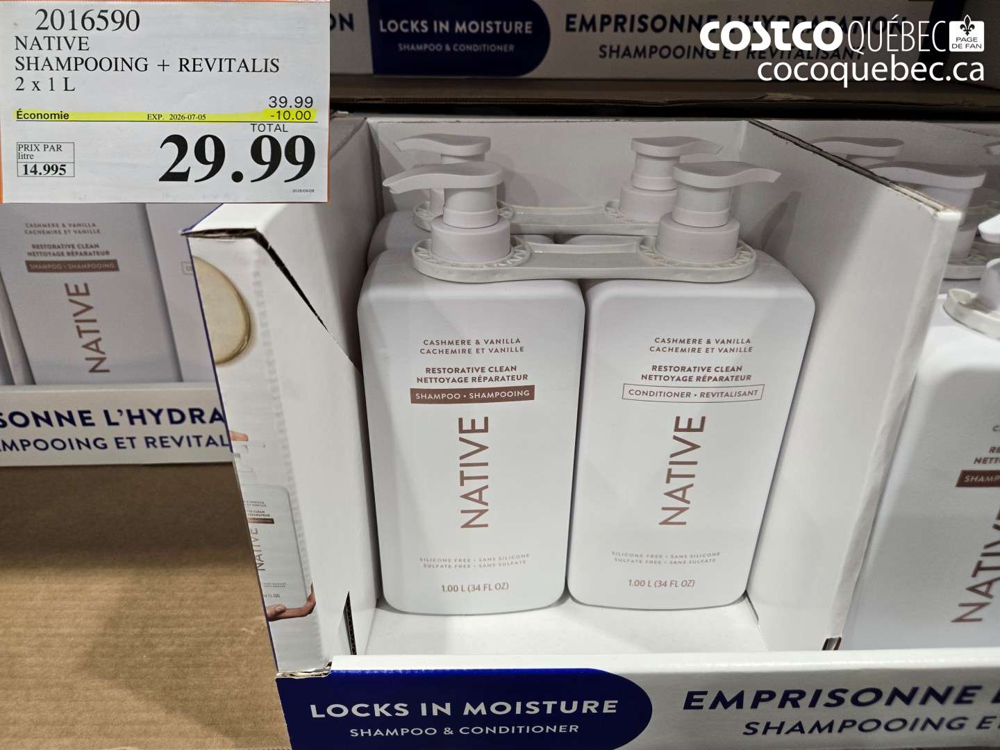 2016590 NATIVE SHAMPOOING + REVITALIS 2 X 1 L ($10.00 INSTANT SAVINGS EXPIRES ON 2026-07-05) $29.99