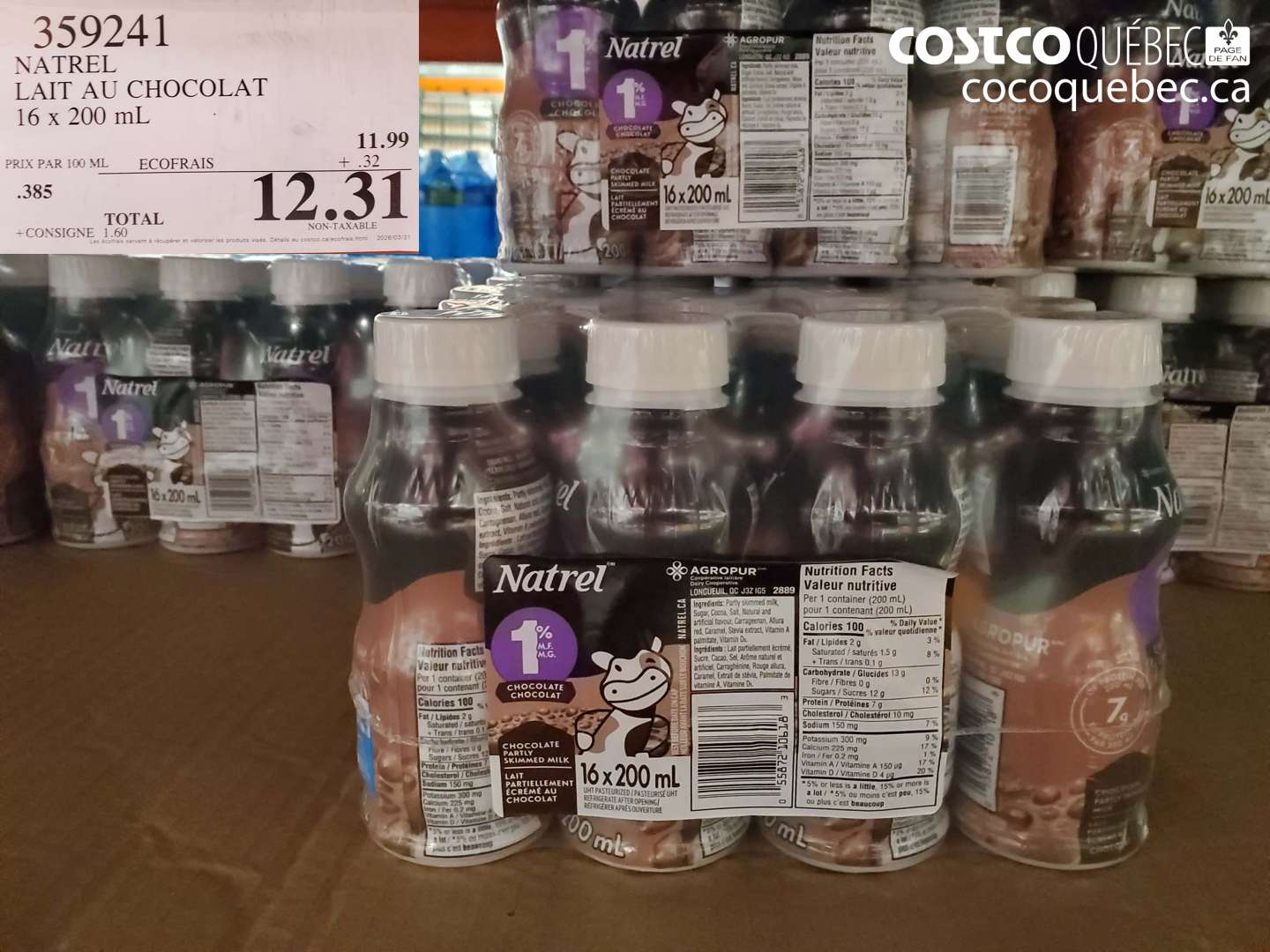 359241 NATREL LAIT AU CHOCOLAT 16 X 200 ML $12.31
