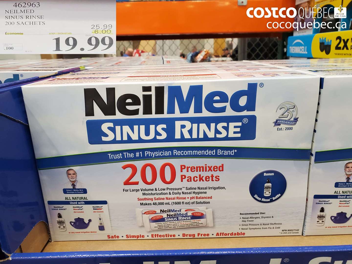 462963 NEILMED SINUS RINSE 200 SACHETS ($6.00 INSTANT SAVINGS EXPIRES ON 2026-07-05) $19.99