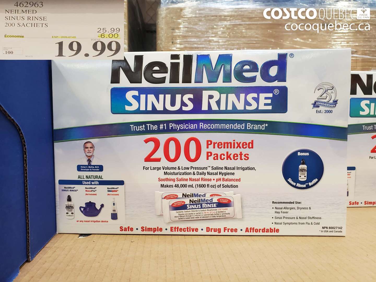 462963 NEILMED SINUS RINSE 200 SACHETS ($6.00 INSTANT SAVINGS EXPIRES ON 2026-07-05) $19.99