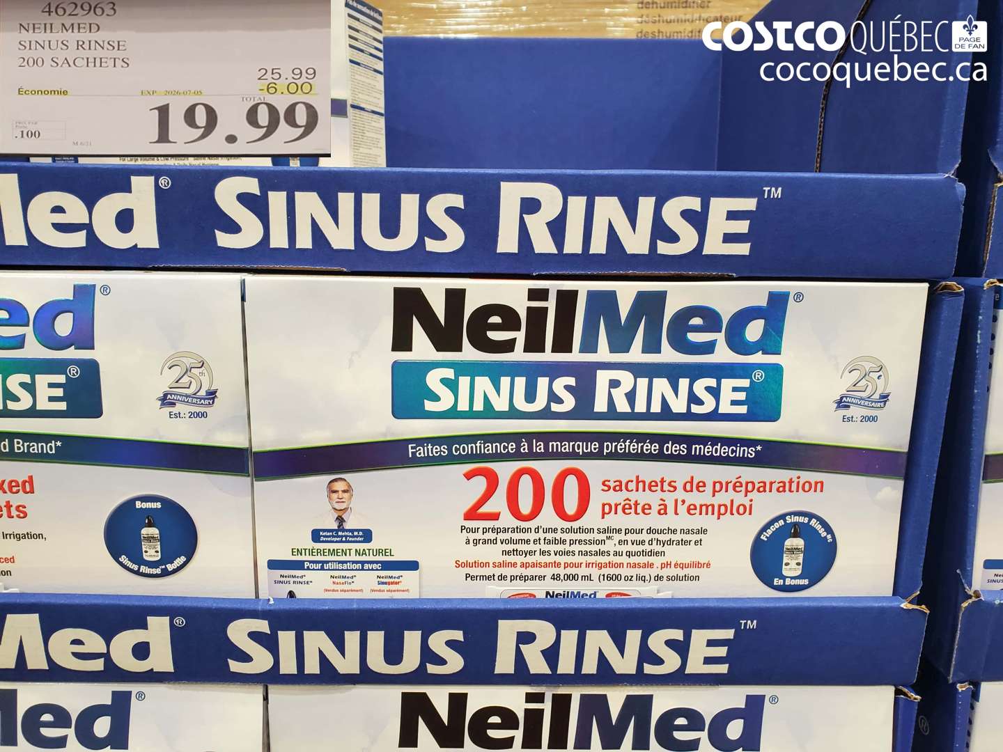 462963 NEILMED SINUS RINSE 200 SACHETS ($6.00 INSTANT SAVINGS EXPIRES ON 2026-07-05) $19.99