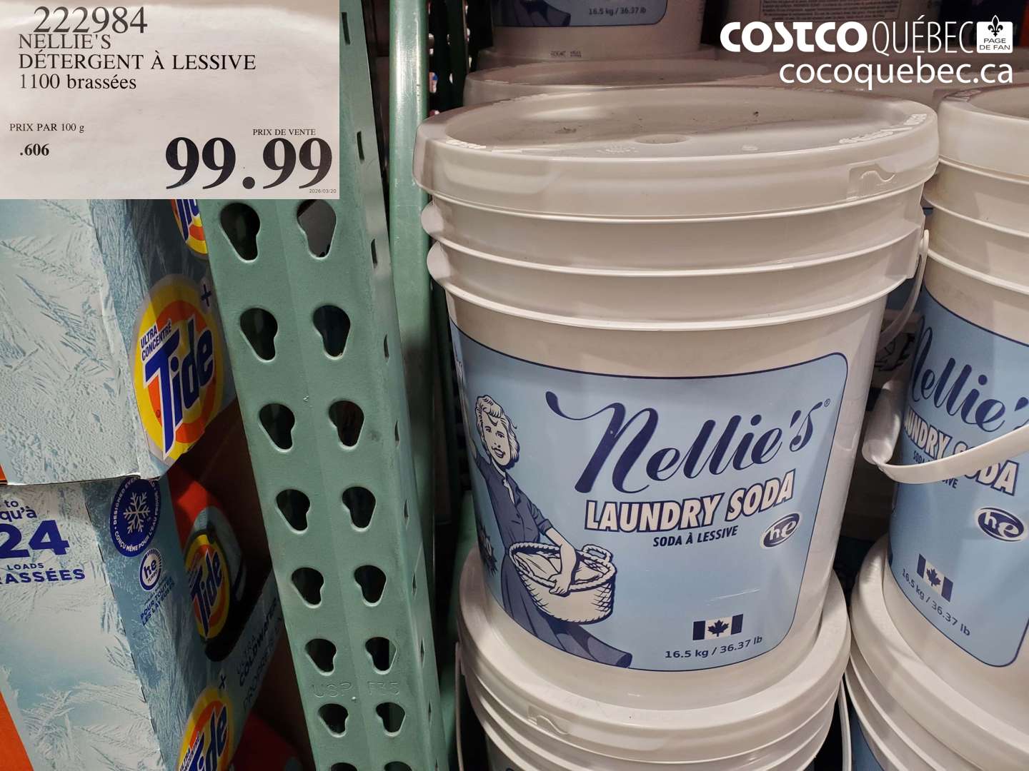 222984 NELLIE'S DÉTERGENT À LESSIVE 1100 BRASSÉES $99.99