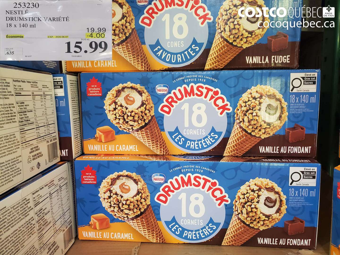 253230 NESTLÉ DRUMSTICK VARIÉTÉ 18 X 140 ML ($4.00 INSTANT SAVINGS EXPIRES ON 2026-06-07) $15.99
