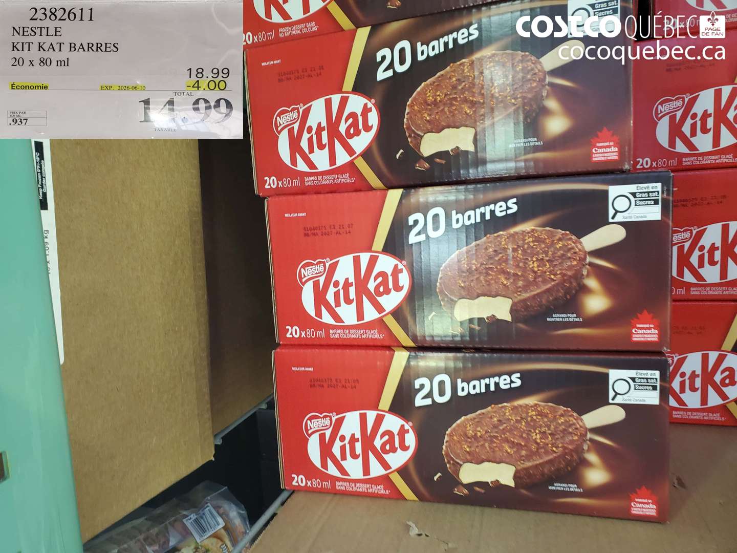 2382611 NESTLE KIT KAT BARRES 20 X 80 ML ($4.00 INSTANT SAVINGS EXPIRES ON 2026-06-10) $14.99