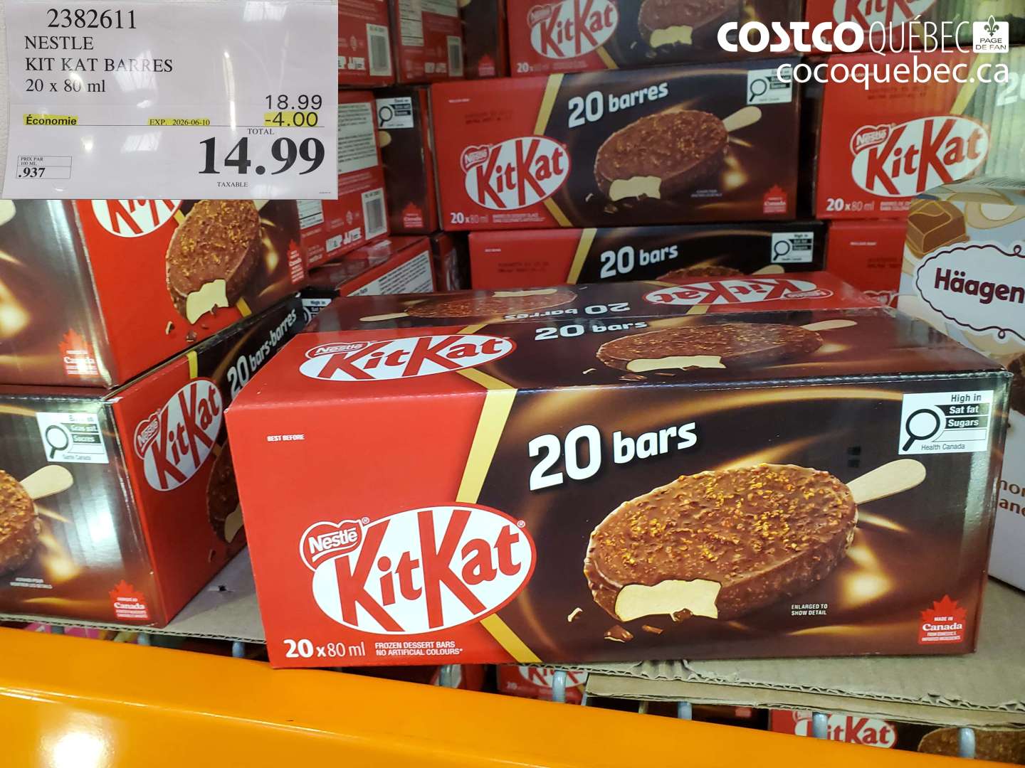 2382611 NESTLE KIT KAT BARRES 20 X 80 ML ($4.00 INSTANT SAVINGS EXPIRES ON 2026-06-10) $14.99