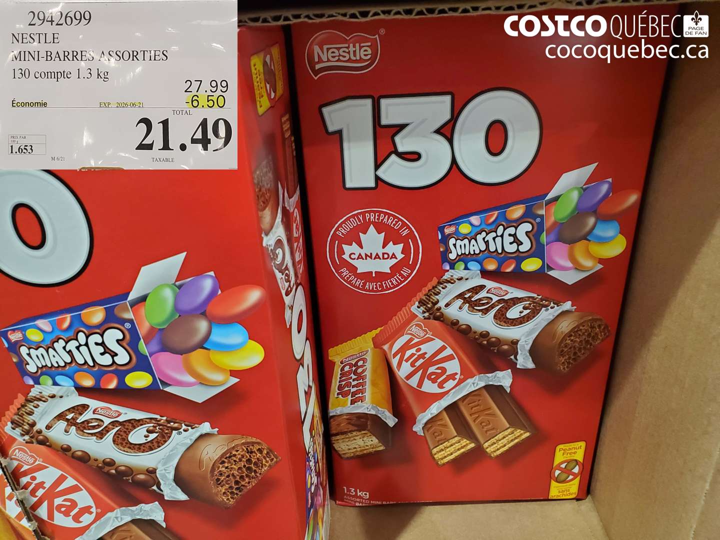 2942699 NESTLE MINI-BARRES ASSORTIES 130 COMPTE 1.3 KG ($6.50 INSTANT SAVINGS EXPIRES ON 2026-06-21) $21.49