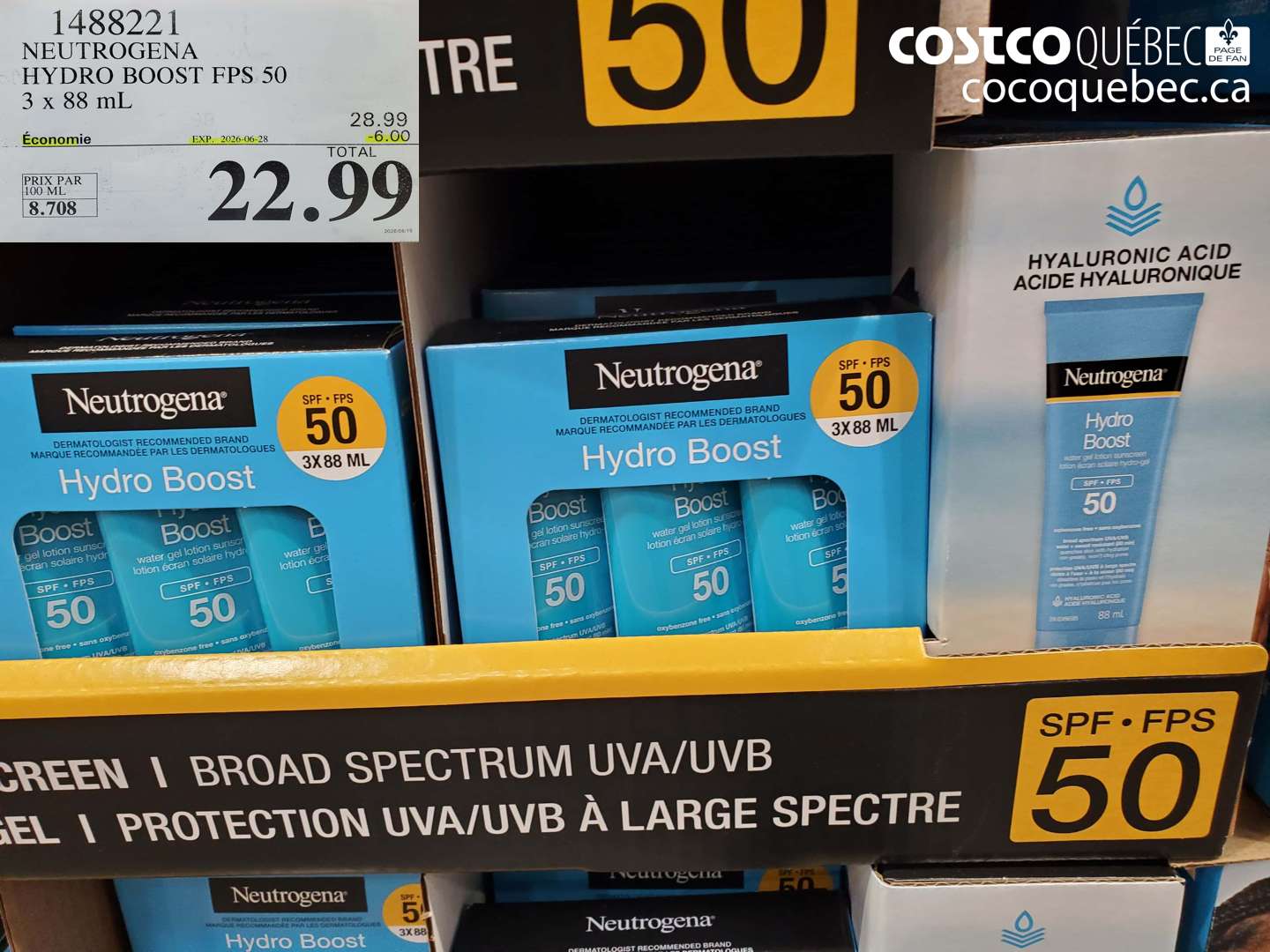 1488221 NEUTROGENA HYDRO BOOST FPS 50 3 X 88 ML ($6.00 INSTANT SAVINGS EXPIRES ON 2026-06-28) $22.99