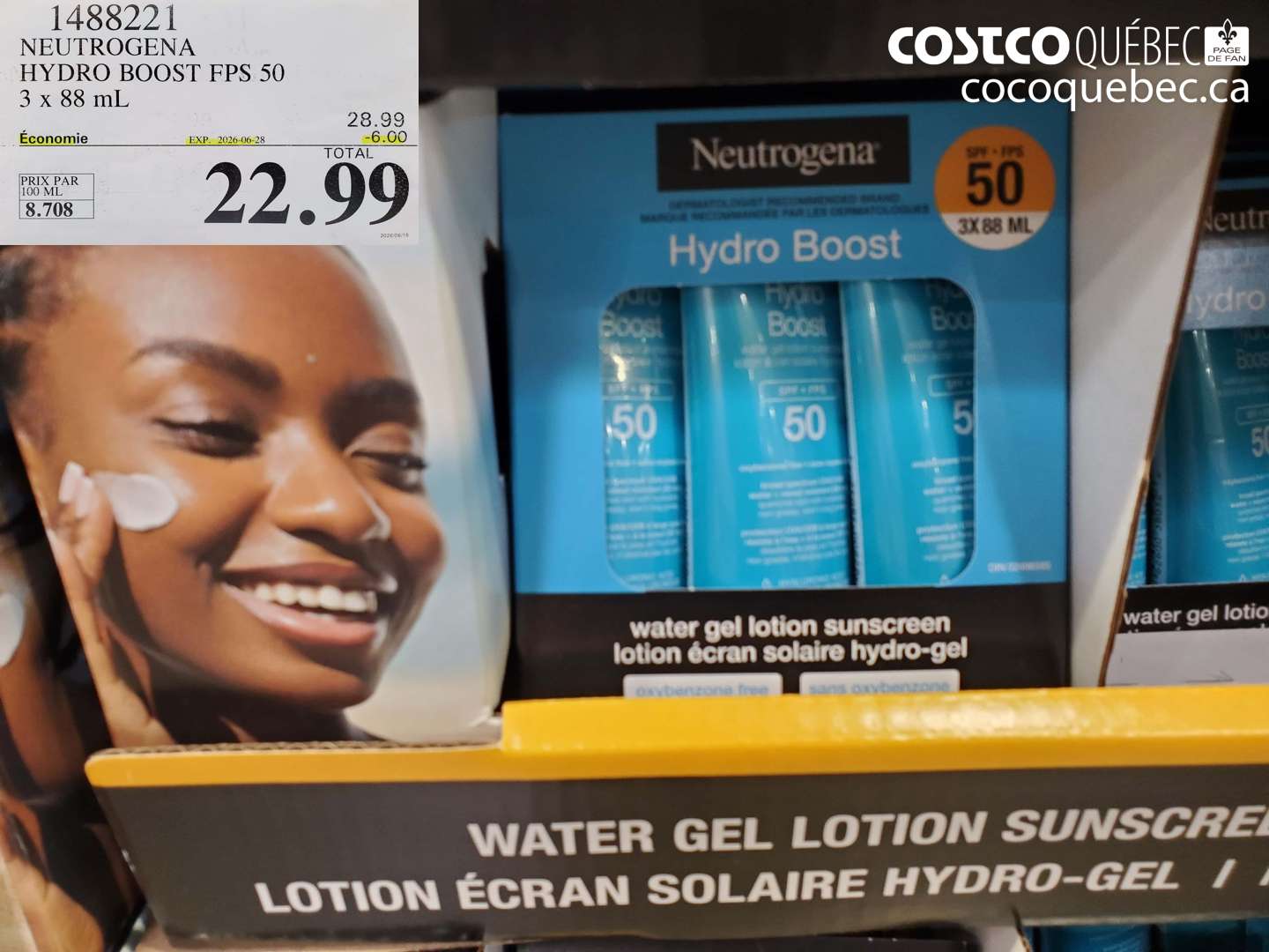 1488221 NEUTROGENA HYDRO BOOST FPS 50 3 X 88 ML ($6.00 INSTANT SAVINGS EXPIRES ON 2026-06-28) $22.99