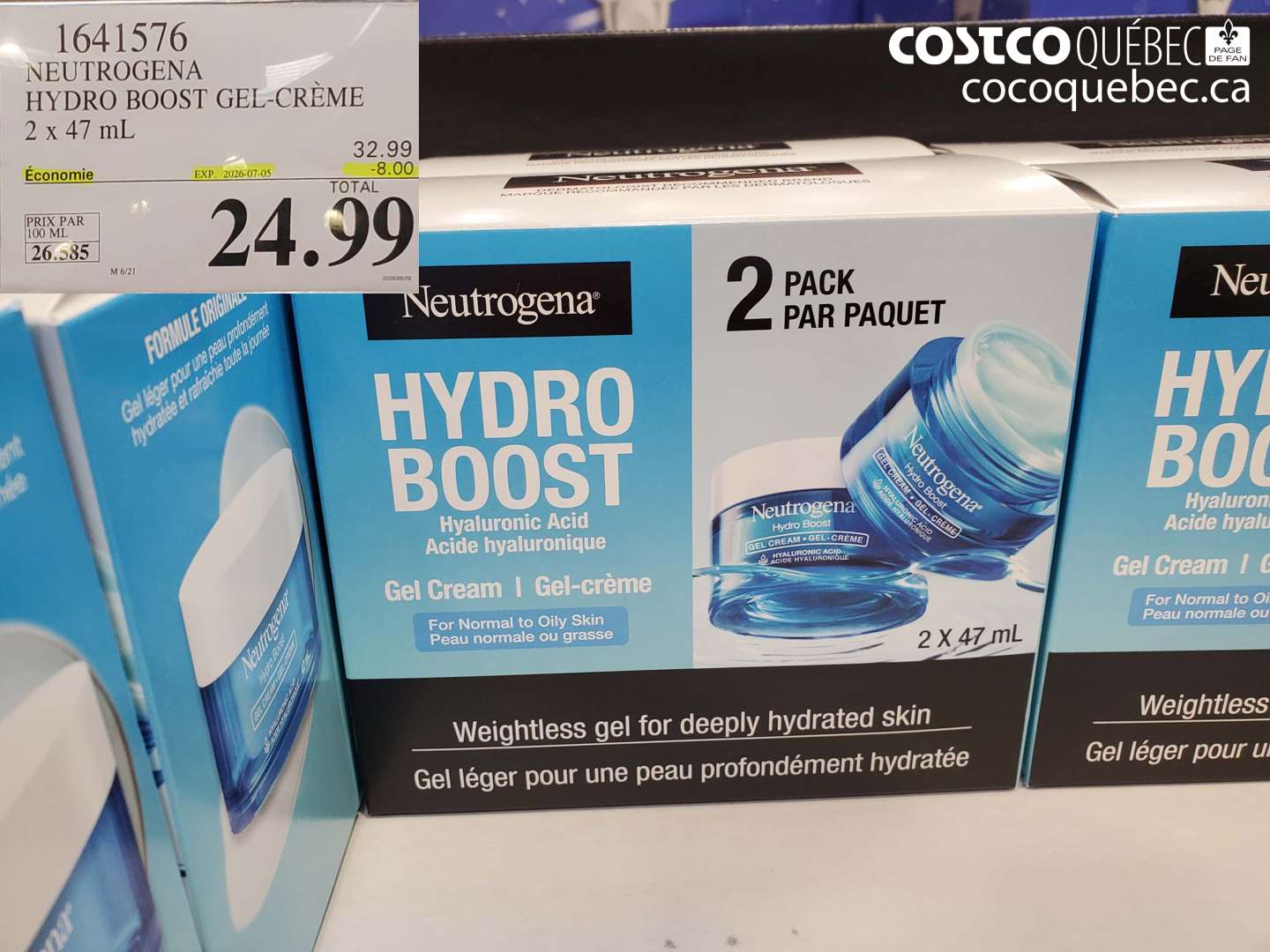 1641576 NEUTROGENA HYDRO BOOST GEL-CRÈME 2 X 47 ML ($8.00 INSTANT SAVINGS EXPIRES ON 2026-07-05) $24.99
