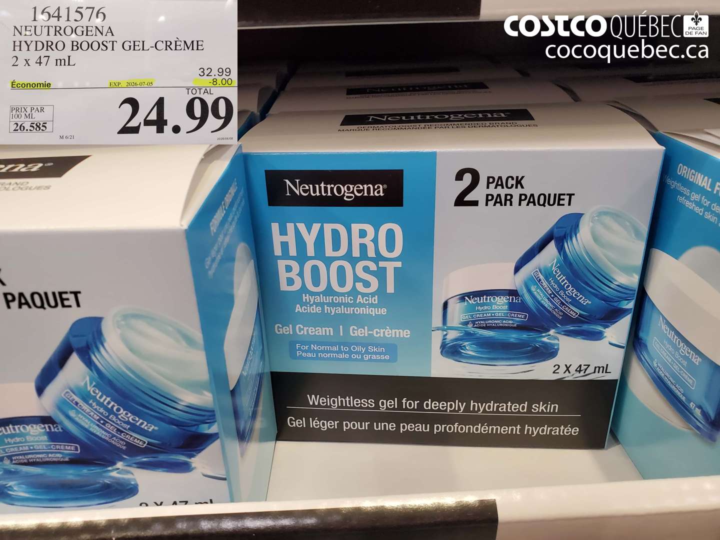 1641576 NEUTROGENA HYDRO BOOST GEL-CRÈME 2 X 47 ML ($8.00 INSTANT SAVINGS EXPIRES ON 2026-07-05) $24.99