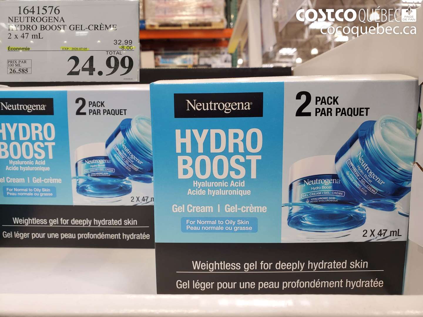 1641576 NEUTROGENA HYDRO BOOST GEL-CRÈME 2 X 47 ML ($8.00 INSTANT SAVINGS EXPIRES ON 2026-07-05) $24.99