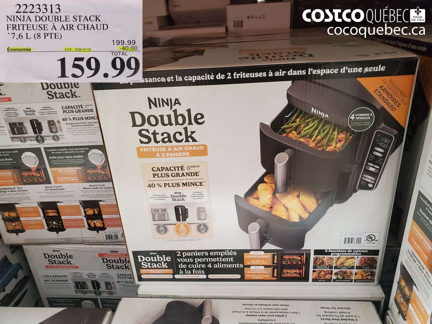 2223313 NINJA DOUBLE STACK FRITEUSE À AIR CHAUD 7.6 L (8 PTE) ($40.00 INSTANT SAVINGS EXPIRES ON 2026-07-05) $159.99