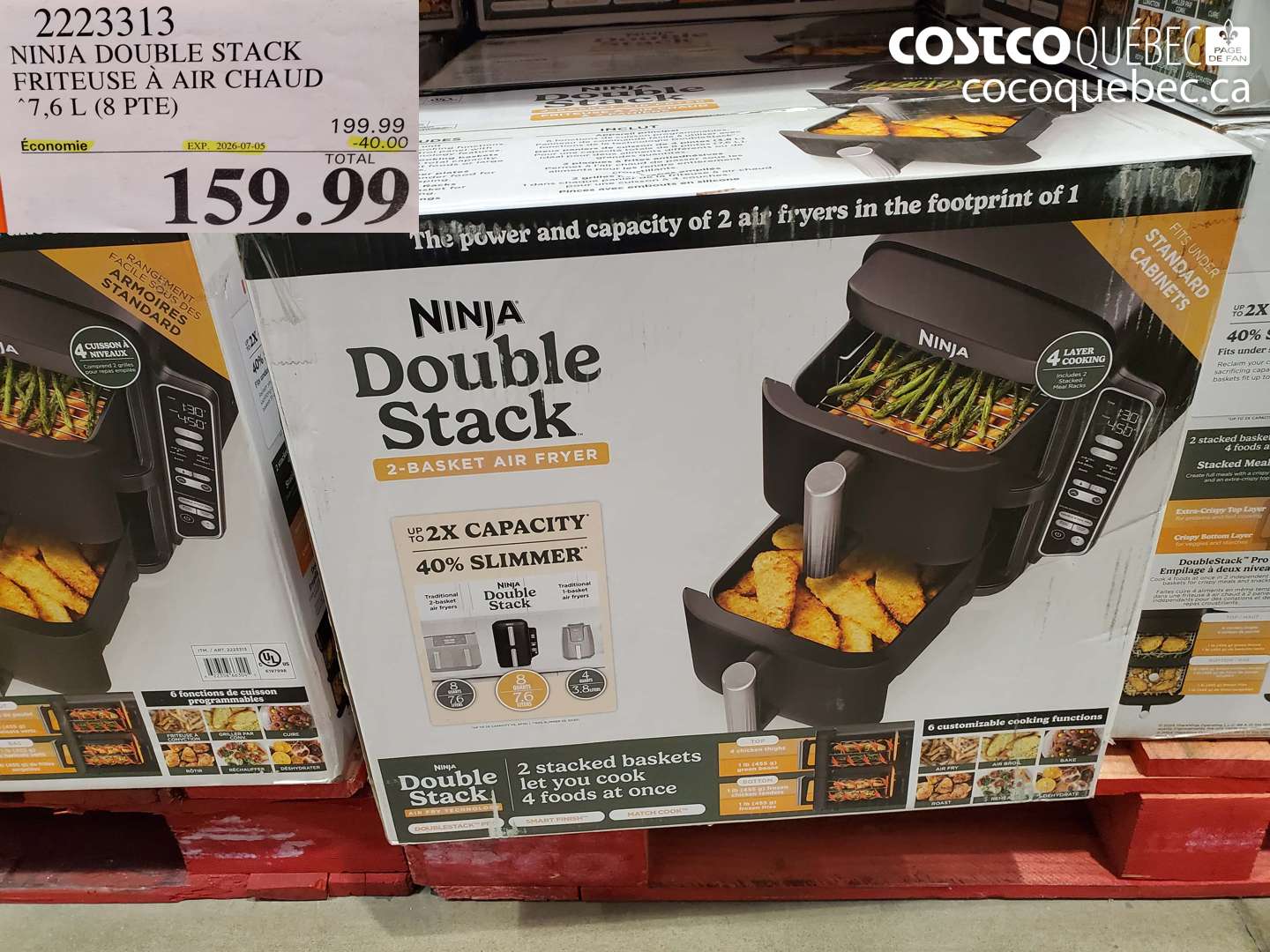 2223313 NINJA DOUBLE STACK FRITEUSE À AIR CHAUD 7.6 L (8 PTE) ($40.00 INSTANT SAVINGS EXPIRES ON 2026-07-05) $159.99