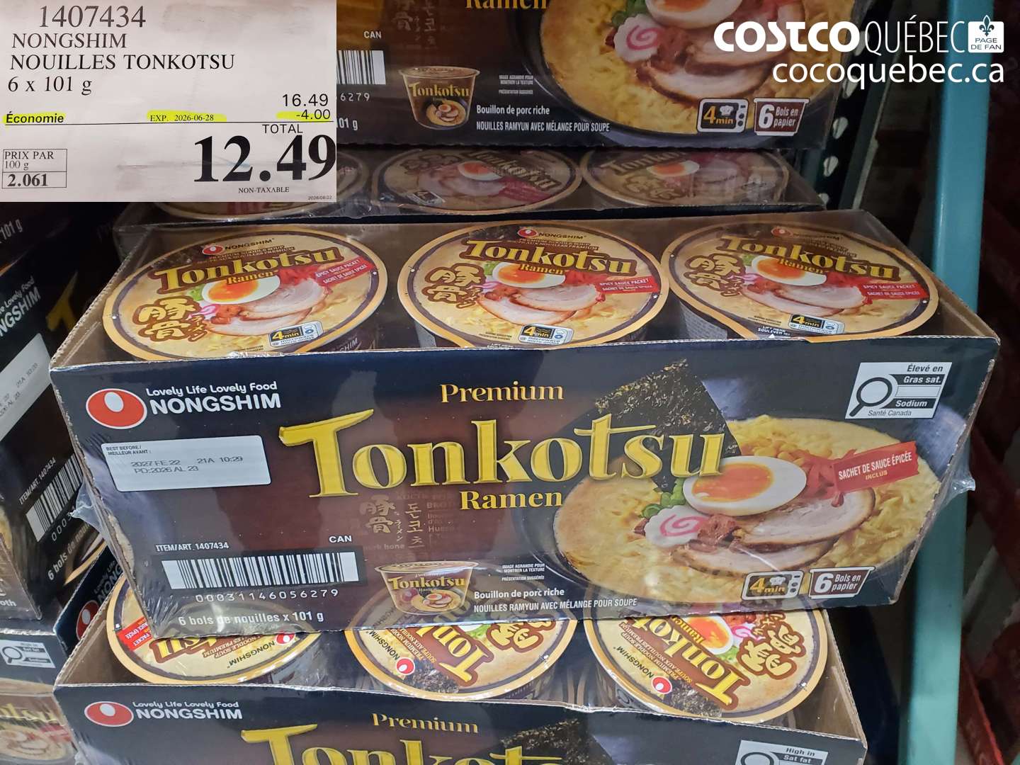 1407434 NONGSHIM NOUILLES TONKOTSU 6 X 101 G ($4.00 INSTANT SAVINGS EXPIRES ON 2026-06-28) $12.49
