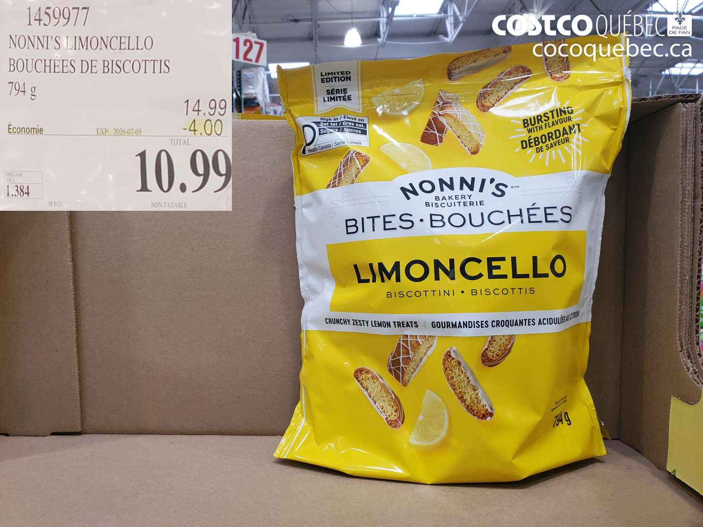 1459977 NONNI'S LIMONCELLO BOUCHÉES DE BISCOTTIS 794G ($4.00 INSTANT SAVINGS EXPIRES ON 2026-07-05) $10.99