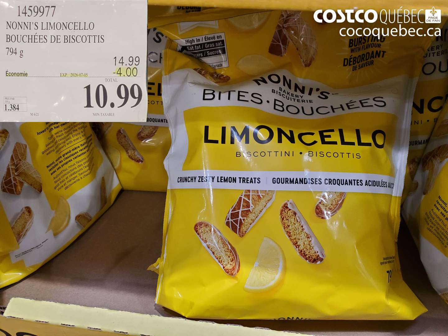 1459977 NONNI'S LIMONCELLO BOUCHÉES DE BISCOTTIS 794 G ($4.00 INSTANT SAVINGS EXPIRES ON 2026-07-05) $10.99