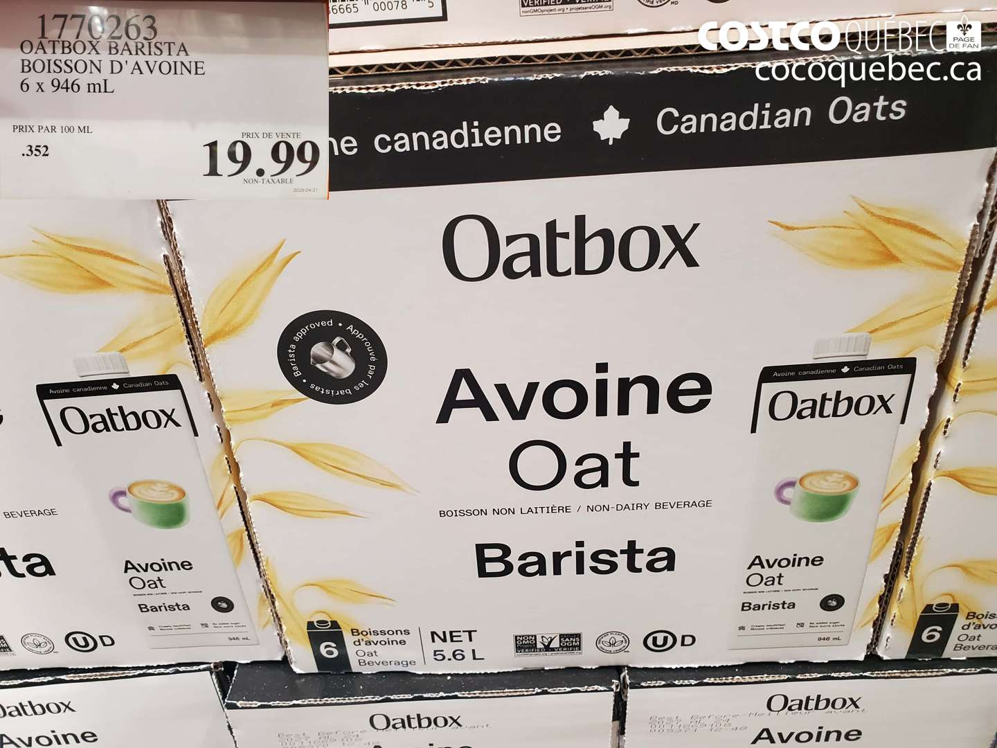 1770263 OATBOX BARISTA BOISSON D'AVOINE 6 X 946 ML $19.99