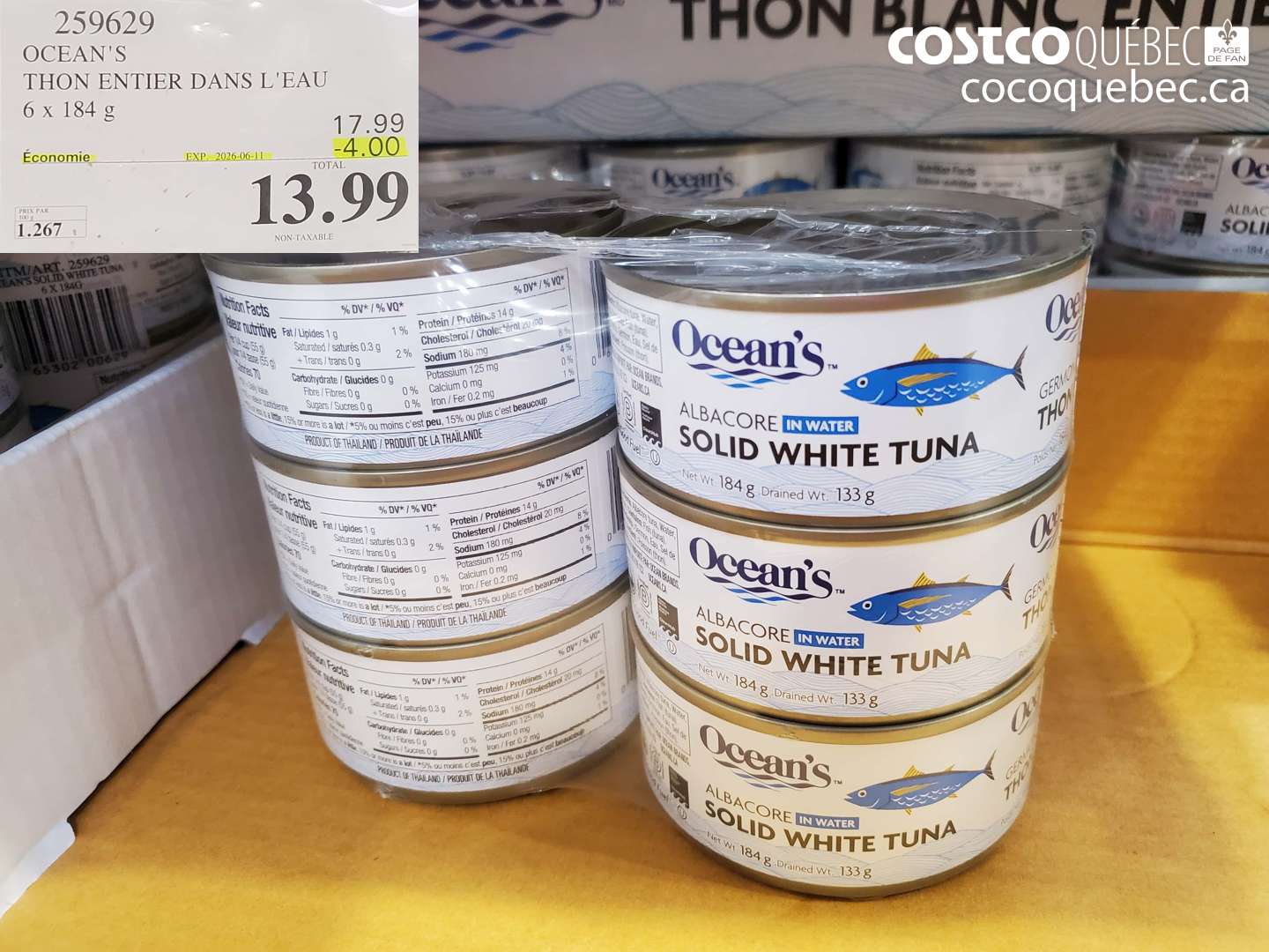 259629 OCEAN'S THON ENTIER DANS L'EAU 6 X 184 G ($4.00 INSTANT SAVINGS EXPIRES ON 2026-06-11) $13.99