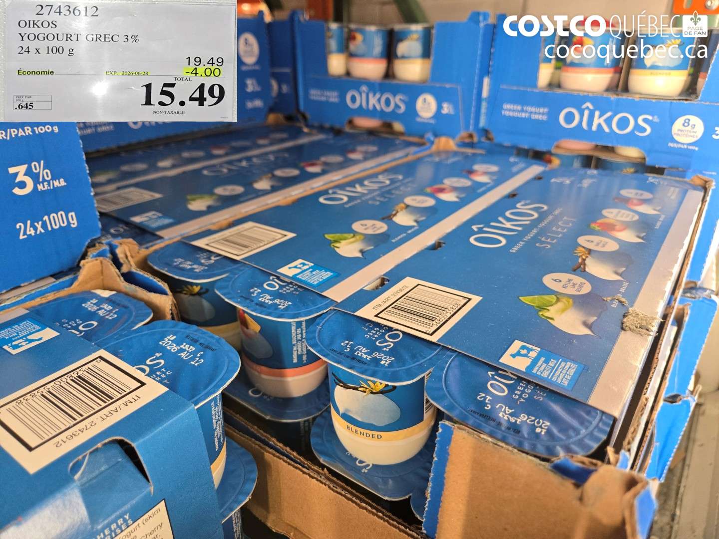 2743612 OIKOS YOGOURT GREC 3% 24 X 100 G ($4.00 INSTANT SAVINGS EXPIRES ON 2026-06-28) $15.49