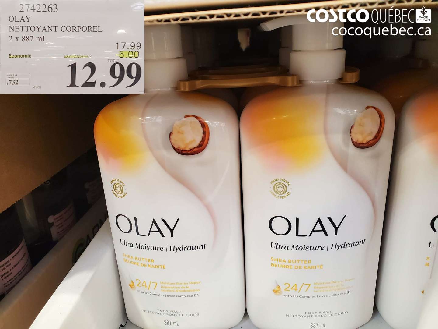 2742263 OLAY NETTOYANT CORPOREL 2 X 887 ML ($5.00 INSTANT SAVINGS EXPIRES ON 2026-07-05) $12.99