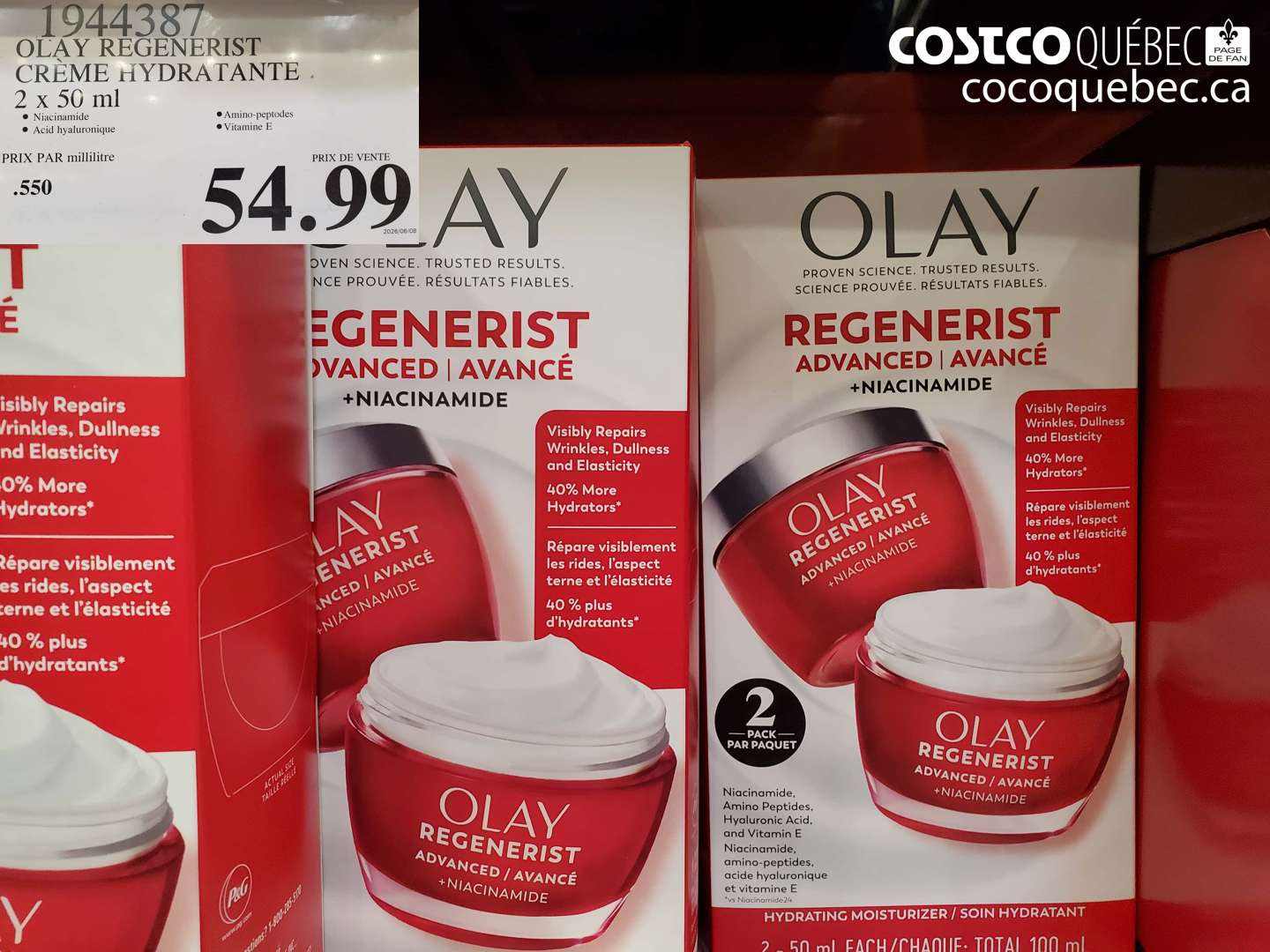 1944387 OLAY REGENERIST CRÈME HYDRATANTE 2 X 50 ML $54.99