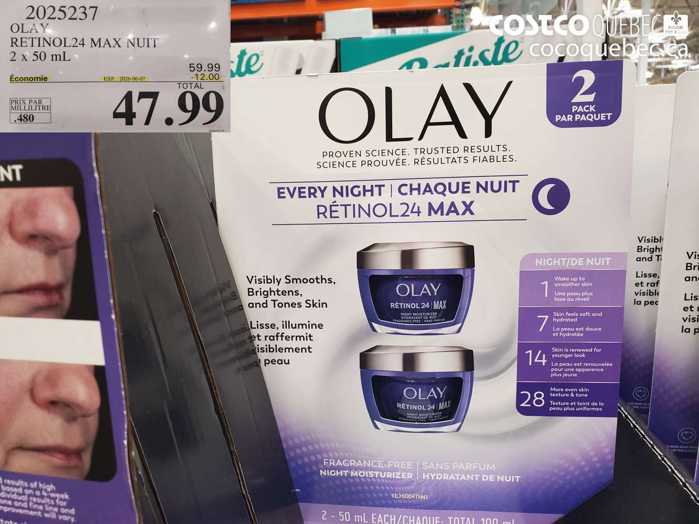 2025237 OLAY RETINOL24 MAX NUIT 2 X 50 ML ($12.00 INSTANT SAVINGS EXPIRES ON 2026-06-07) $47.99