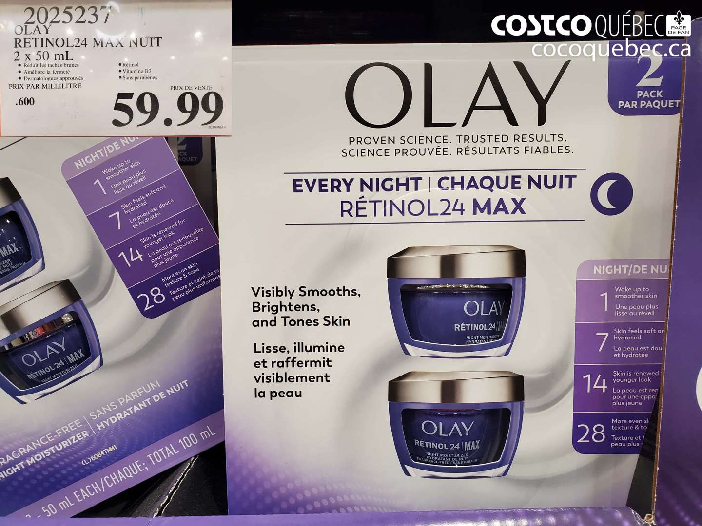 2025237 OLAY RETINOL24 MAX NUIT 2 X 50 ML $59.99