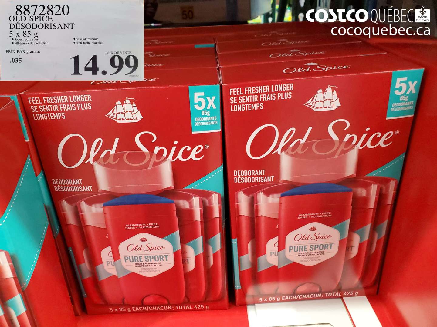 8872820 OLD SPICE DÉSODORISANT 5 X 85 G $14.99