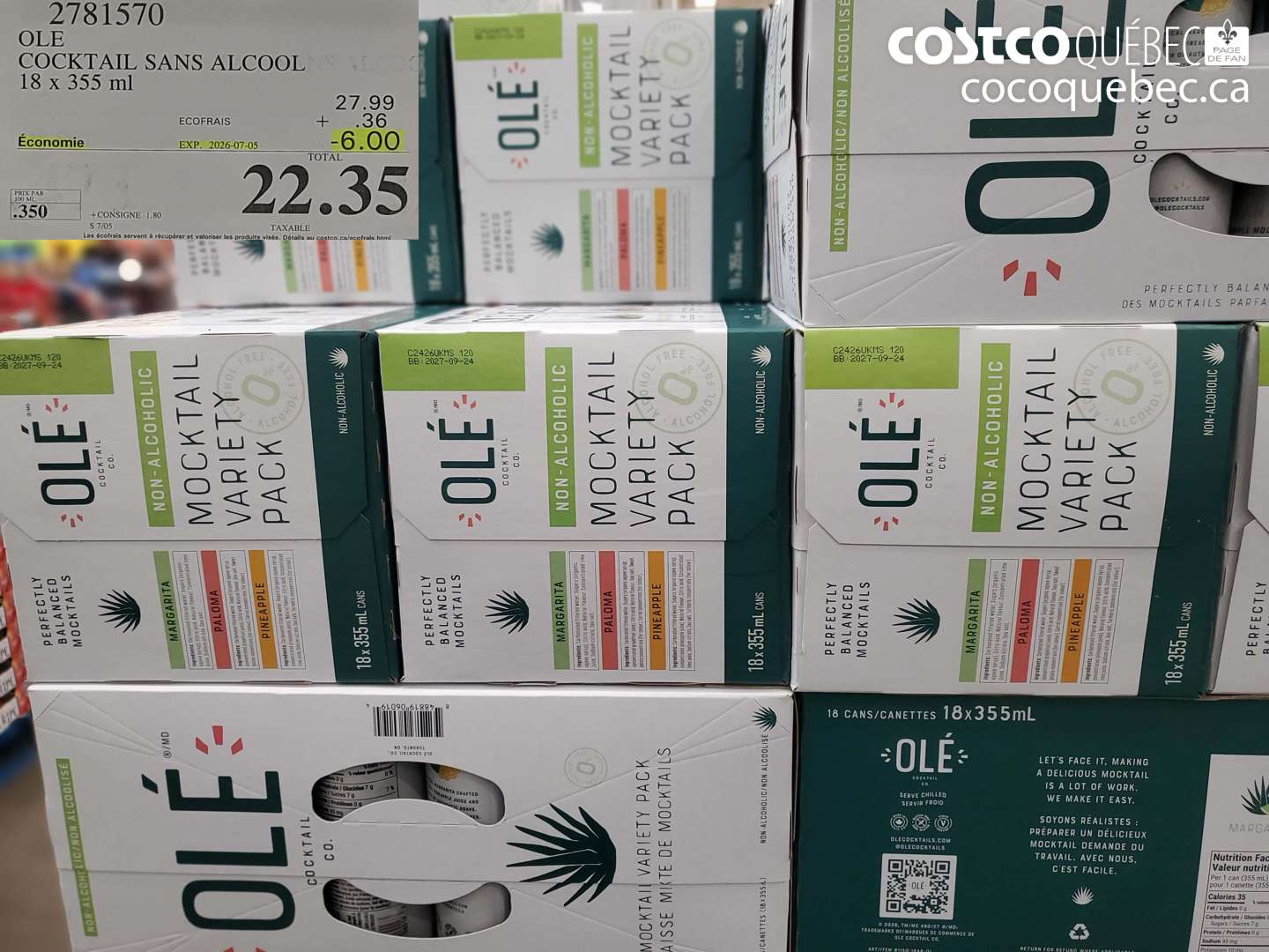 2781570 OLE COCKTAIL SANS ALCOOL 18 X 355 ML ($6.00 INSTANT SAVINGS EXPIRES ON 2026-07-05) $22.35