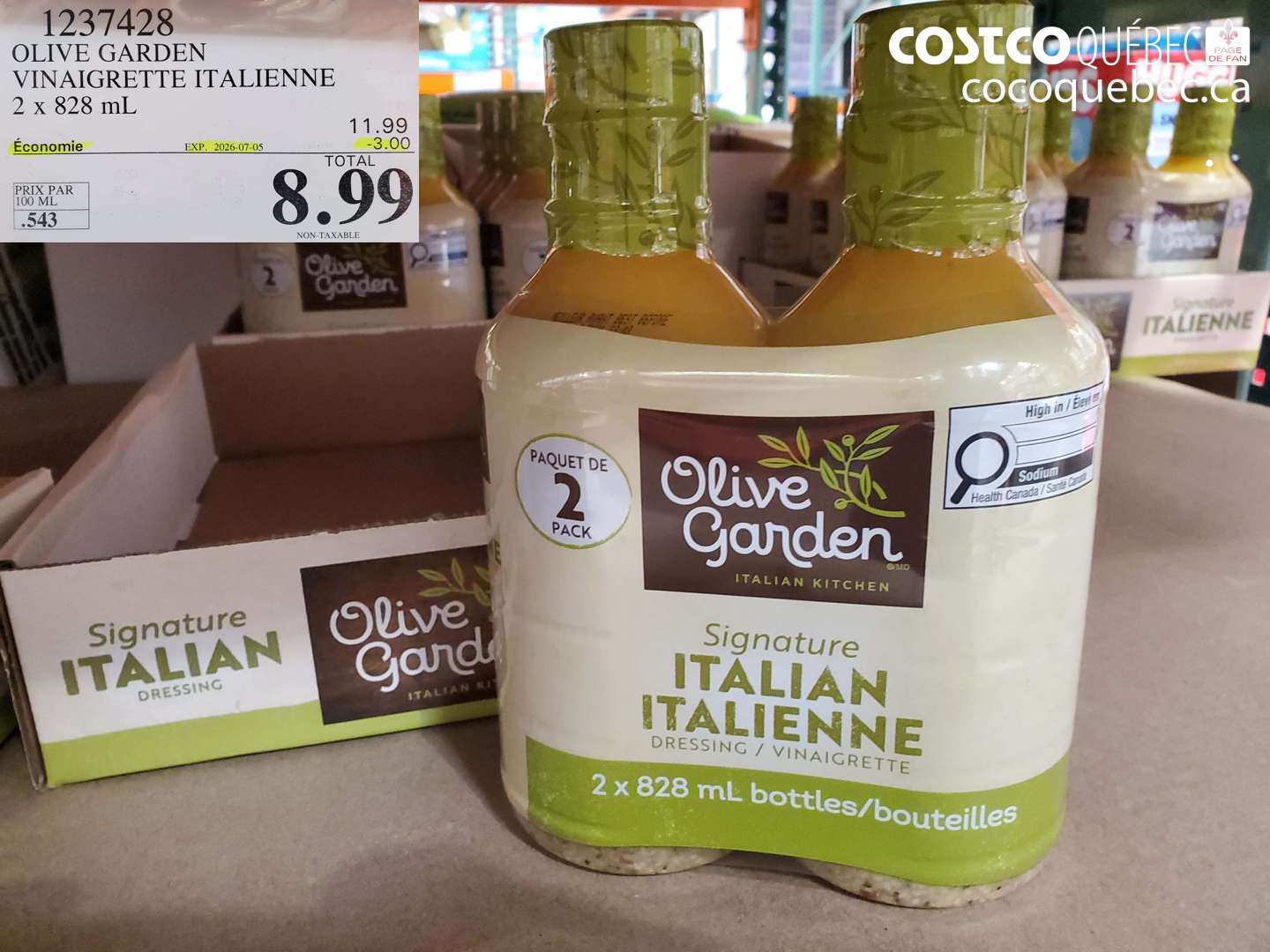 1237428 OLIVE GARDEN VINAIGRETTE ITALIENNE 2 X 828 ML ($3.00 INSTANT SAVINGS EXPIRES ON 2026-07-05) $8.99