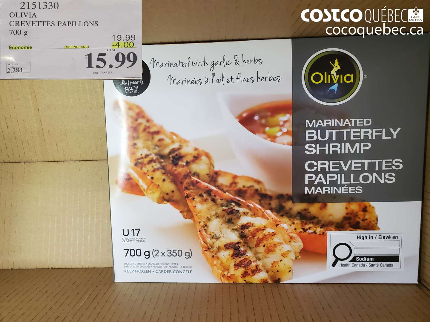 2151330 OLIVIA CREVETTES PAPILLONS 700 G ($4.00 INSTANT SAVINGS EXPIRES ON 2026-06-21) $15.99
