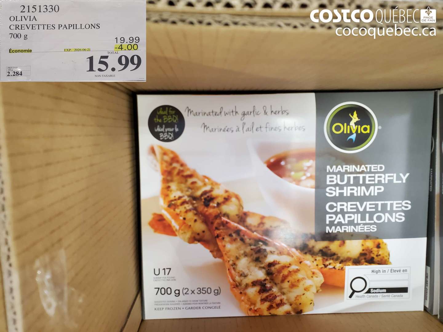 2151330 OLIVIA CREVETTES PAPILLONS 700 G ($4.00 INSTANT SAVINGS EXPIRES ON 2026-06-21) $15.99