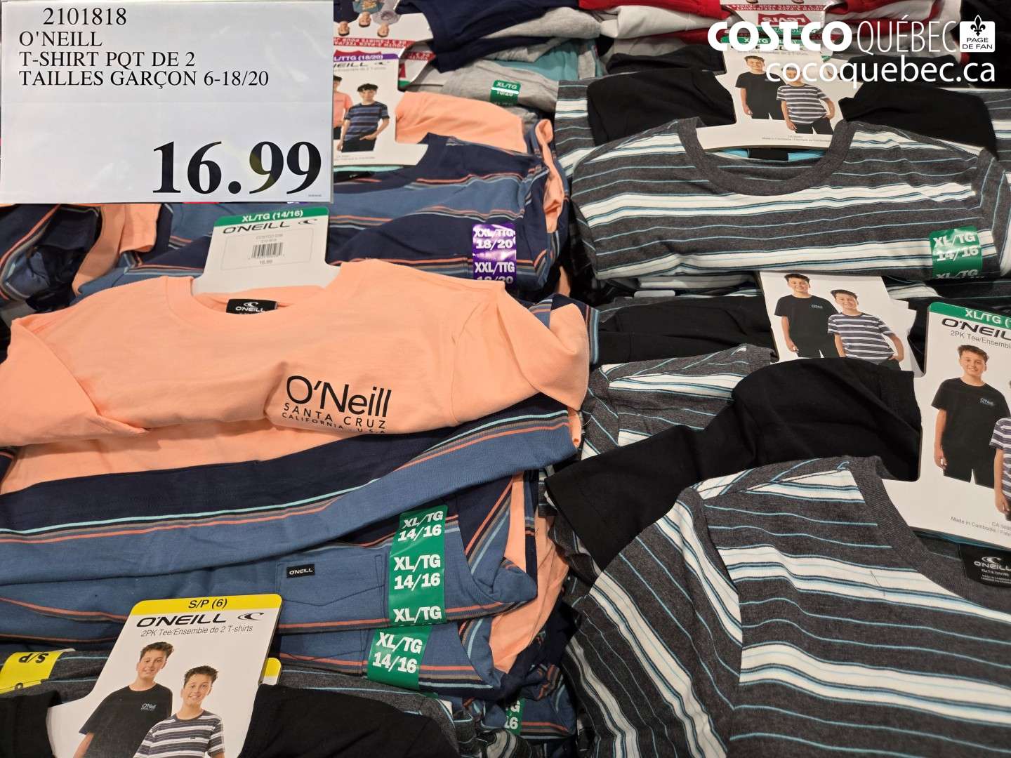 2101818 O'NEILL T-SHIRT PQT DE 2 TAILLES GARÇON 6-18/20 $16.99
