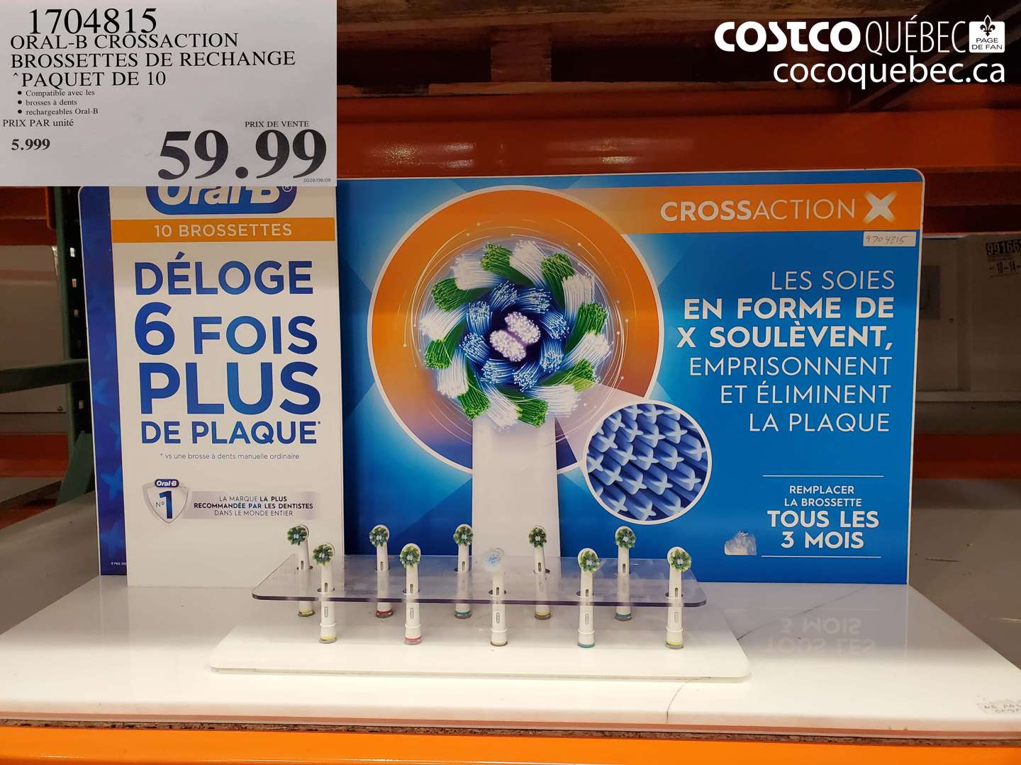1704815 ORAL-B CROSSACTION BROSSETTES DE RECHANGE PAQUET DE 10 $59.99