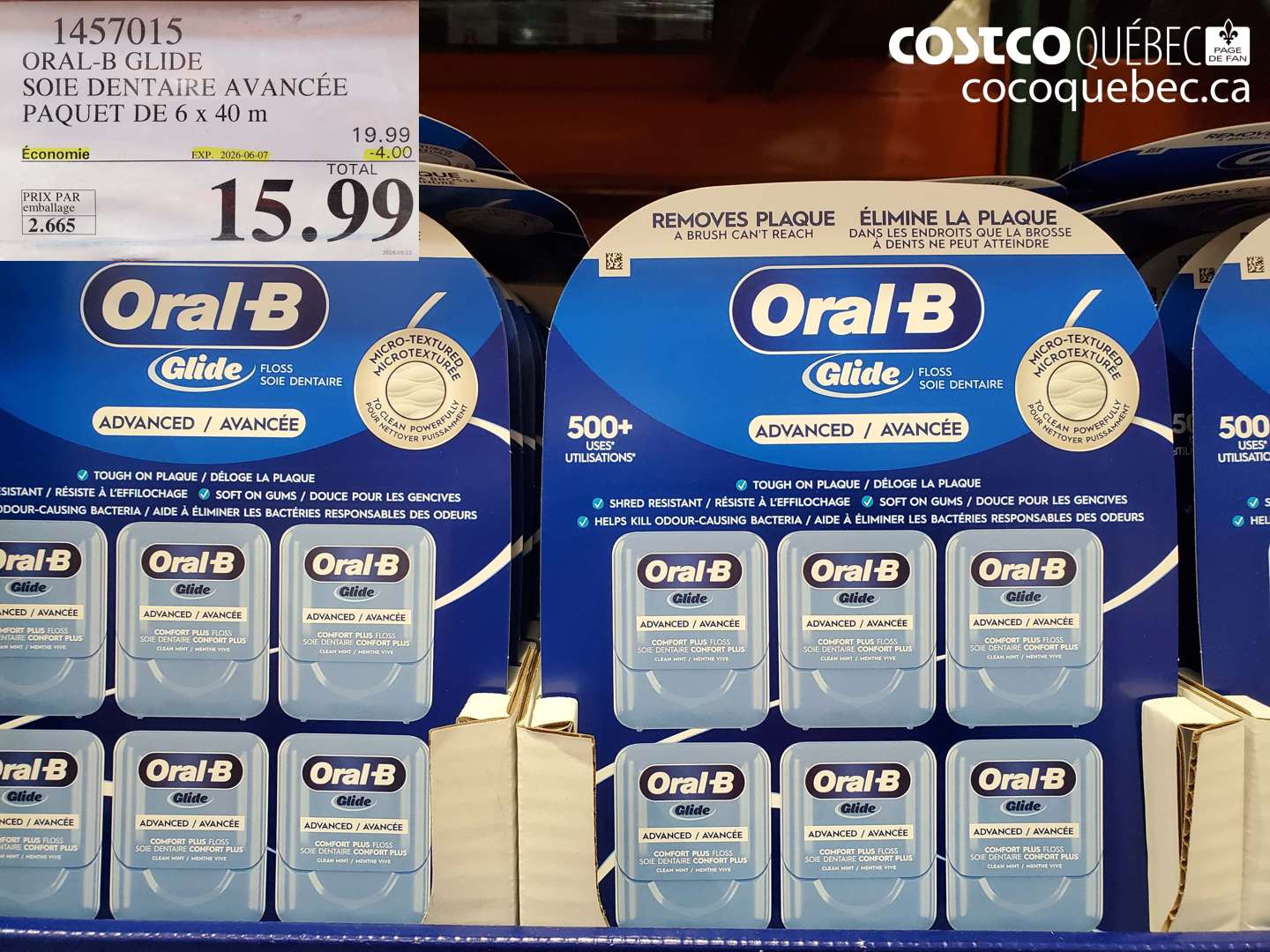1457015 ORAL-B GLIDE SOIE DENTAIRE AVANCÉE PAQUET DE 6 X 40 M ($4.00 INSTANT SAVINGS EXPIRES ON 2026-06-07) $15.99