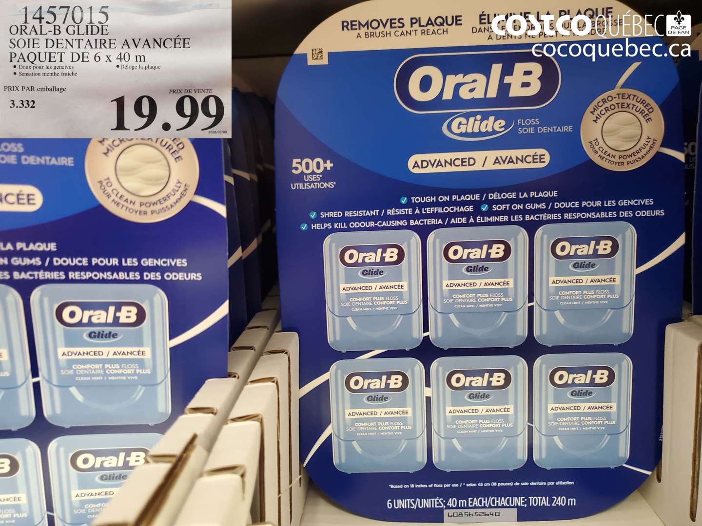 1457015 ORAL-B GLIDE SOIE DENTAIRE AVANCÉE PAQUET DE 6 X 40 M $19.99