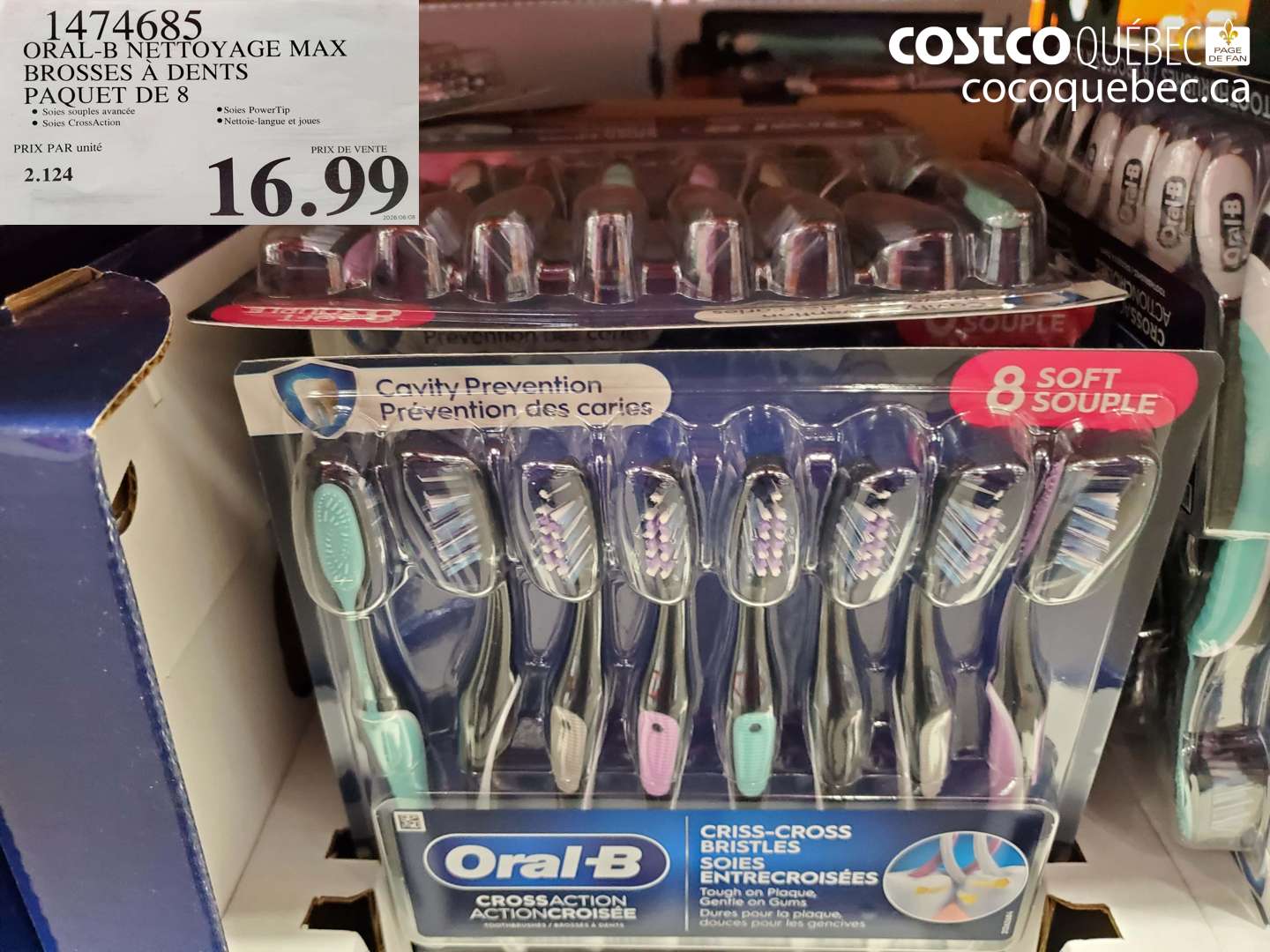 1474685 ORAL-B NETTOYAGE MAX BROSSES À DENTS PAQUET DE 8 $16.99