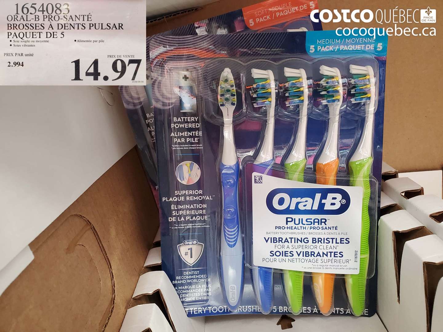 1654083 ORAL-B PRO-SANTÉ BROSSES À DENTS PULSAR PAQUET DE 5 $14.97