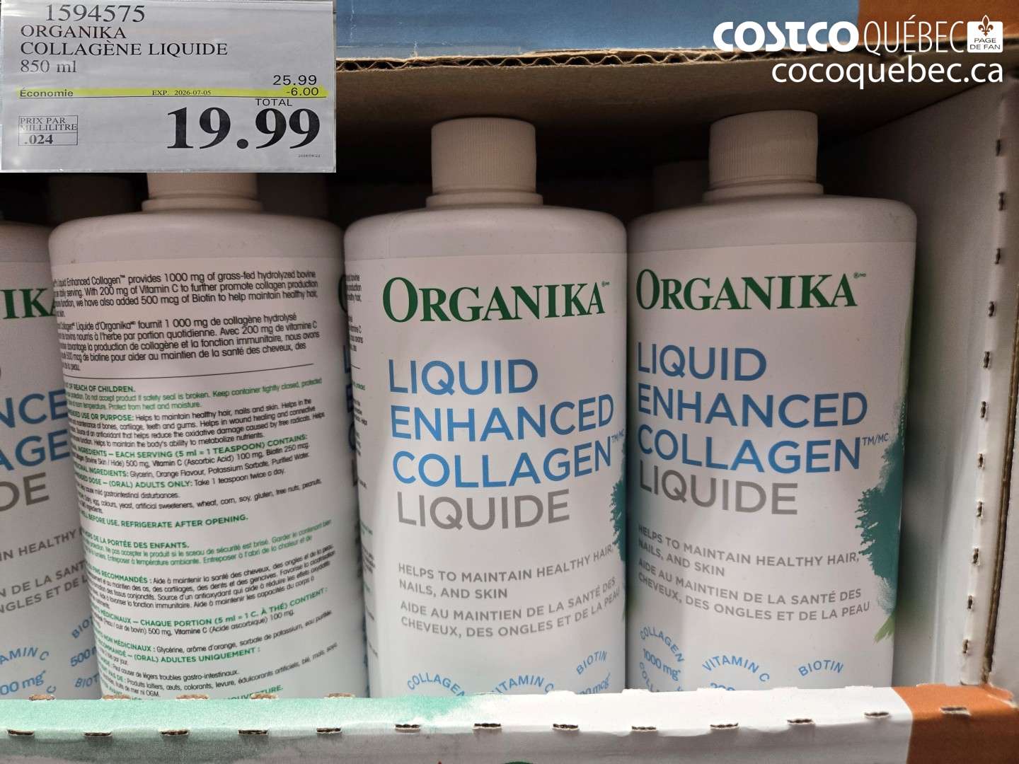 1594575 ORGANIKA COLLAGÈNE LIQUIDE ($6.00 INSTANT SAVINGS EXPIRES ON 2026-07-05) $19.99