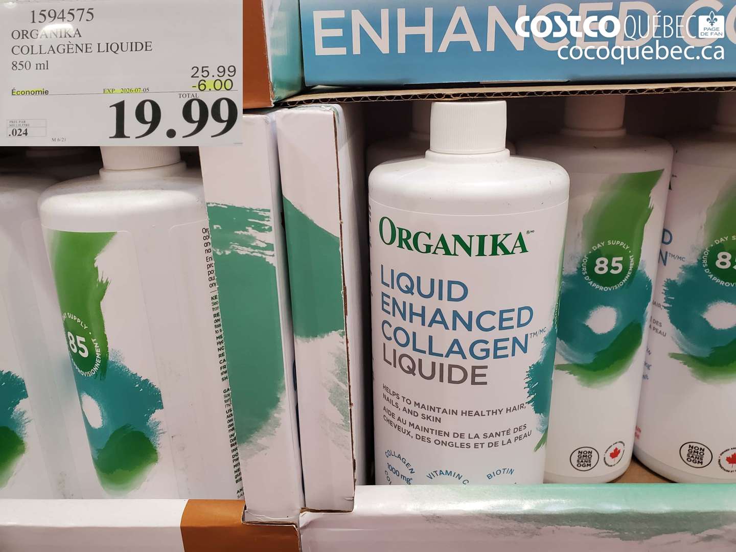 1594575 ORGANIKA COLLAGÈNE LIQUIDE 850 ML ($6.00 INSTANT SAVINGS EXPIRES ON 2026-07-05) $19.99