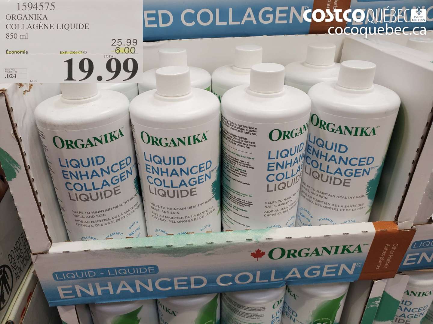 1594575 ORGANIKA COLLAGÈNE LIQUIDE 850 ML ($6.00 INSTANT SAVINGS EXPIRES ON 2026-07-05) $19.99