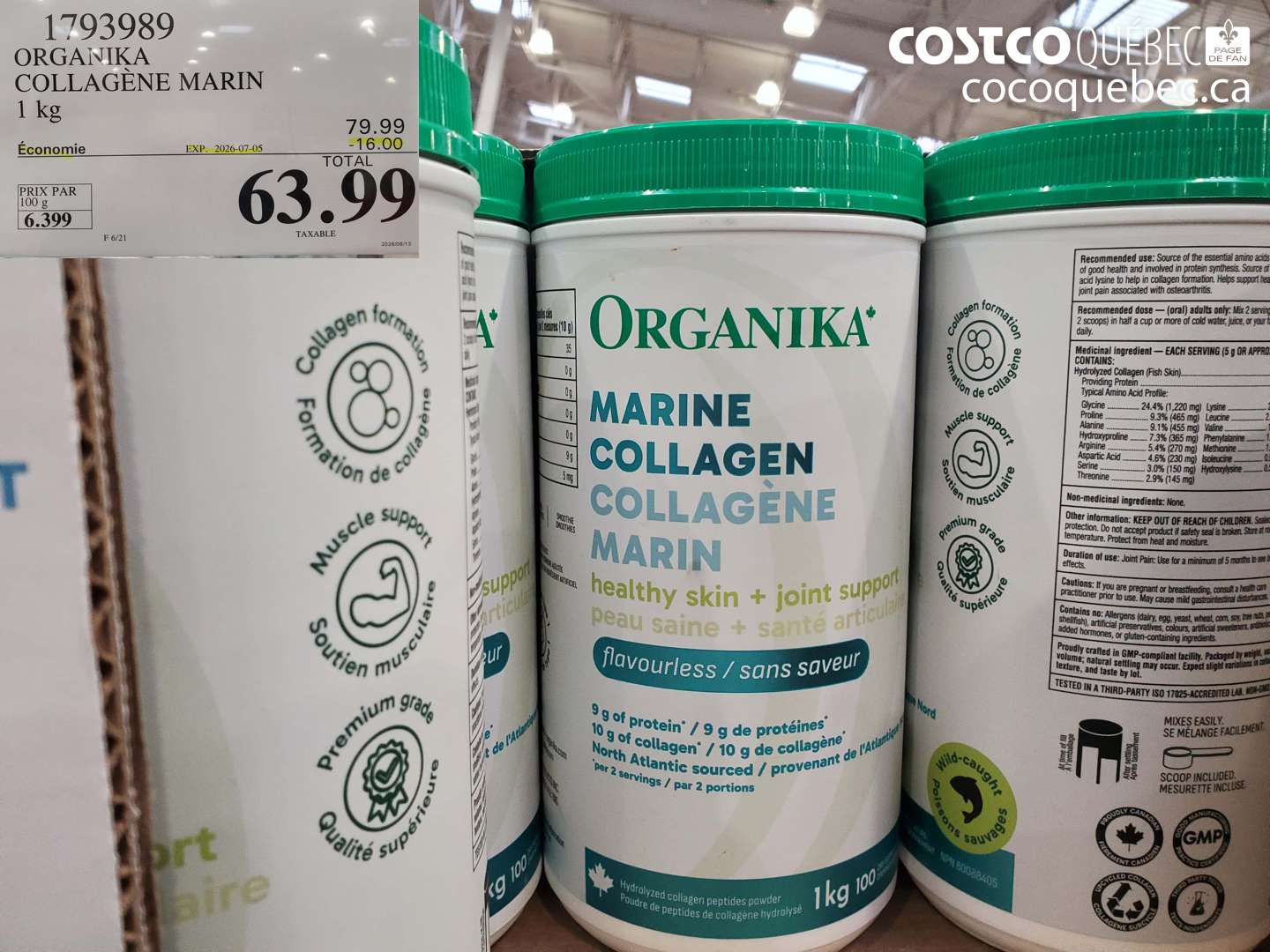 1793989 ORGANIKA COLLAGÈNE MARIN 1 KG ($16.00 INSTANT SAVINGS EXPIRES ON 2026-07-05) $63.99