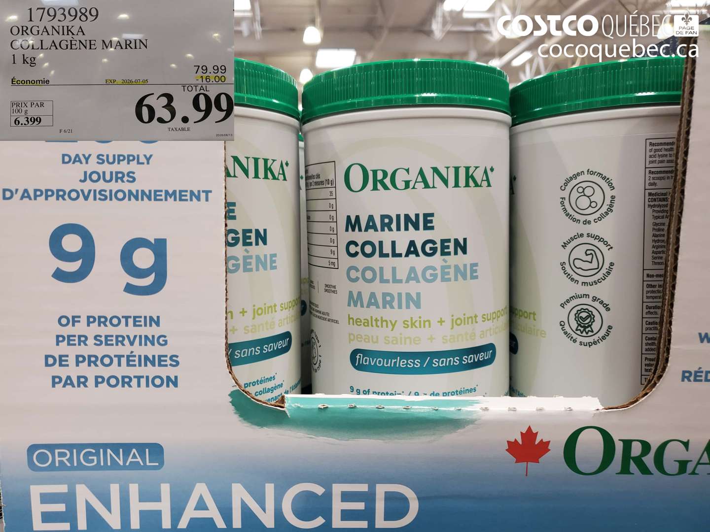 1793989 ORGANIKA COLLAGÈNE MARIN 1 KG ($16.00 INSTANT SAVINGS EXPIRES ON 2026-07-05) $63.99