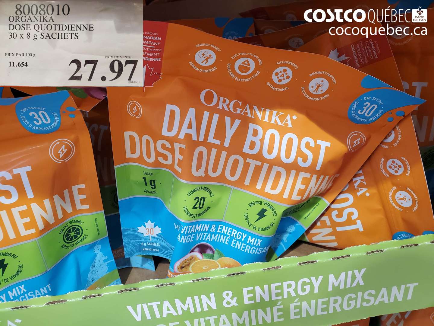 8008010 ORGANIKA DOSE QUOTIDIENNE 30 X 8 G SACHETS $27.97