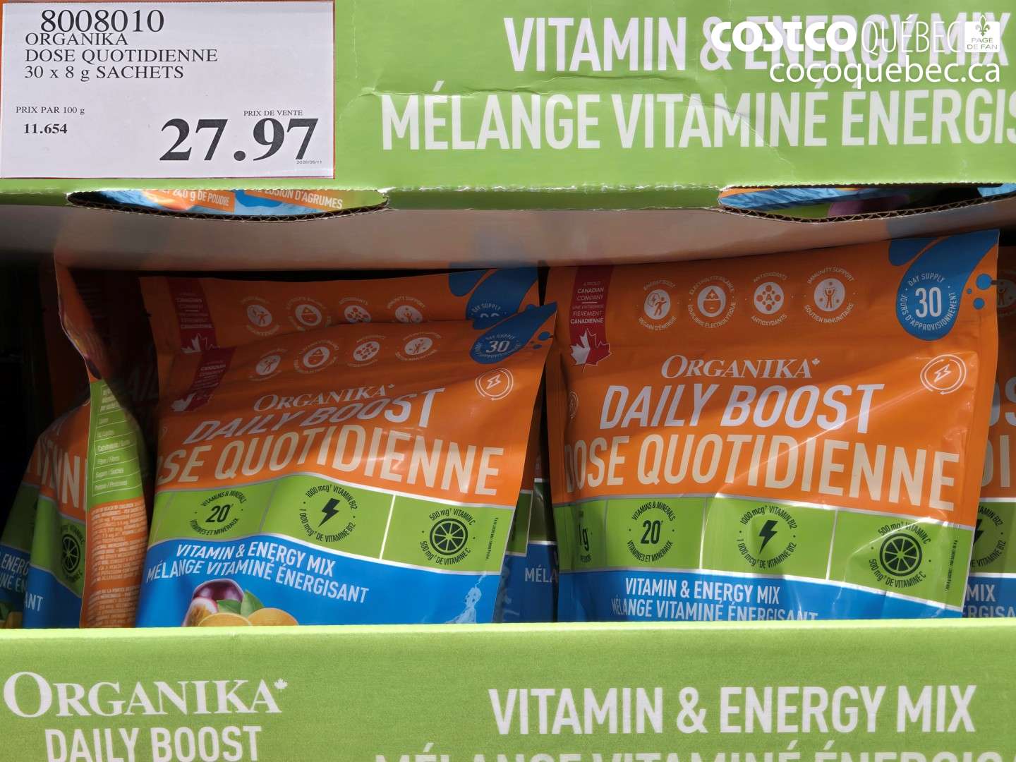 8008010 ORGANIKA DOSE QUOTIDIENNE 30 X 8 G SACHETS $27.97