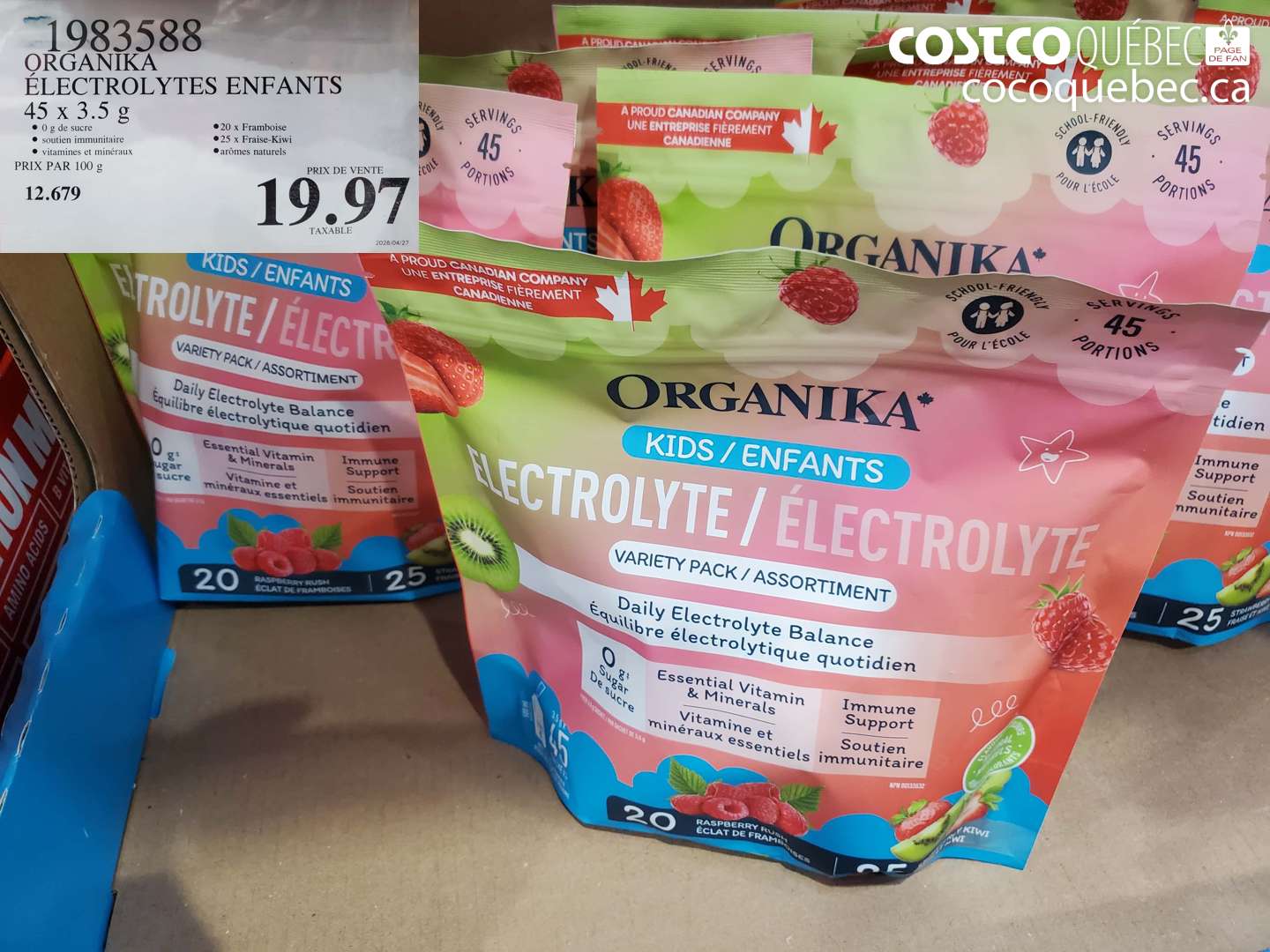 1983588 ORGANIKA ÉLECTROLYTES ENFANTS 45 X 3.5 G $19.97